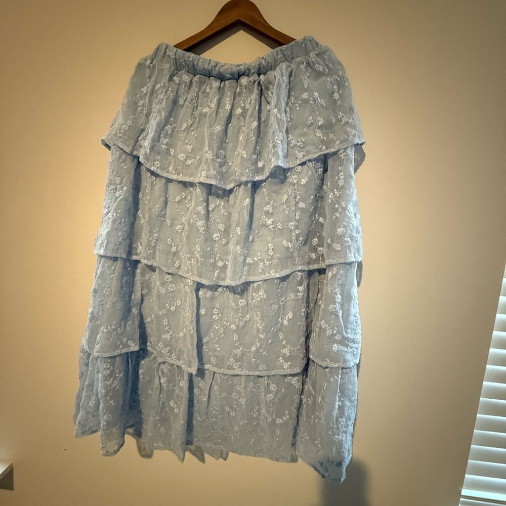 Altar'd State Blue and White Bubble Midi Skirt